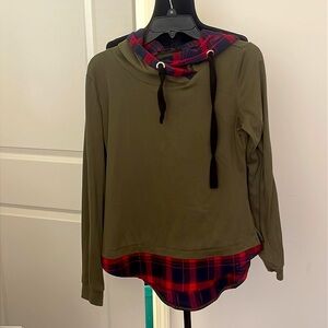 DJT Long Sleeve Green & Plaid Hooded Tunic Size M